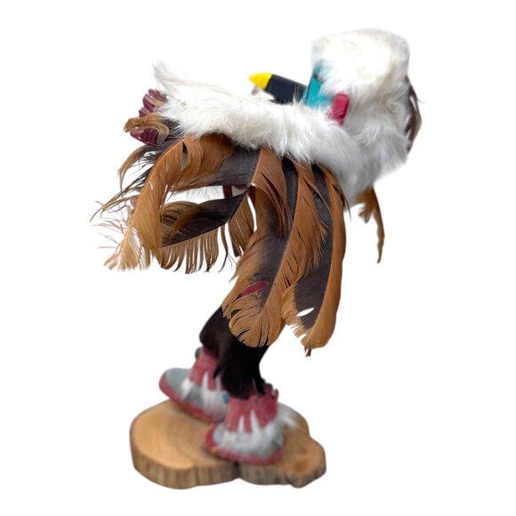Handmade  Native American Eagle Kachina Doll On Base Faux Fur Feather Large 11" - Picture 8 of 9